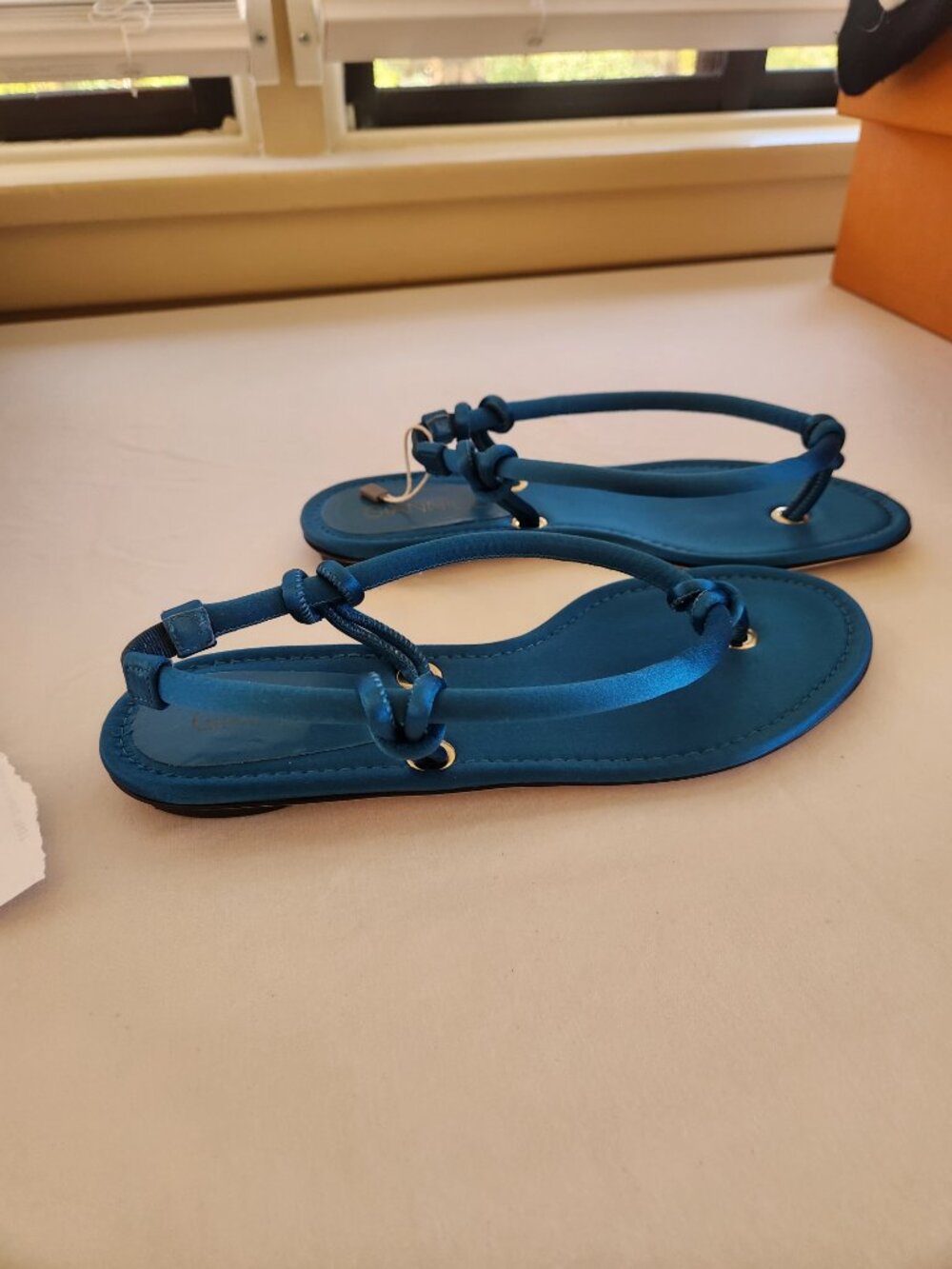 Giannico Made in Italy Turquoise Silk Satin Strappy Sandals Shoes 38 - Picture 4 of 5